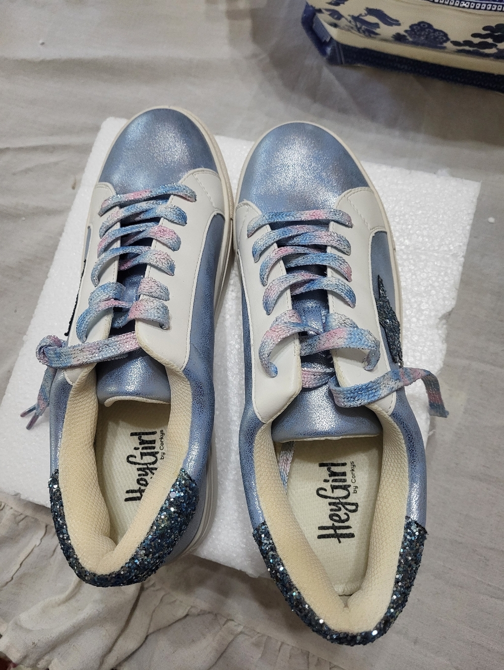 Hey Girl By Corkys Metallic Blue & White Lace-Up Sneakers